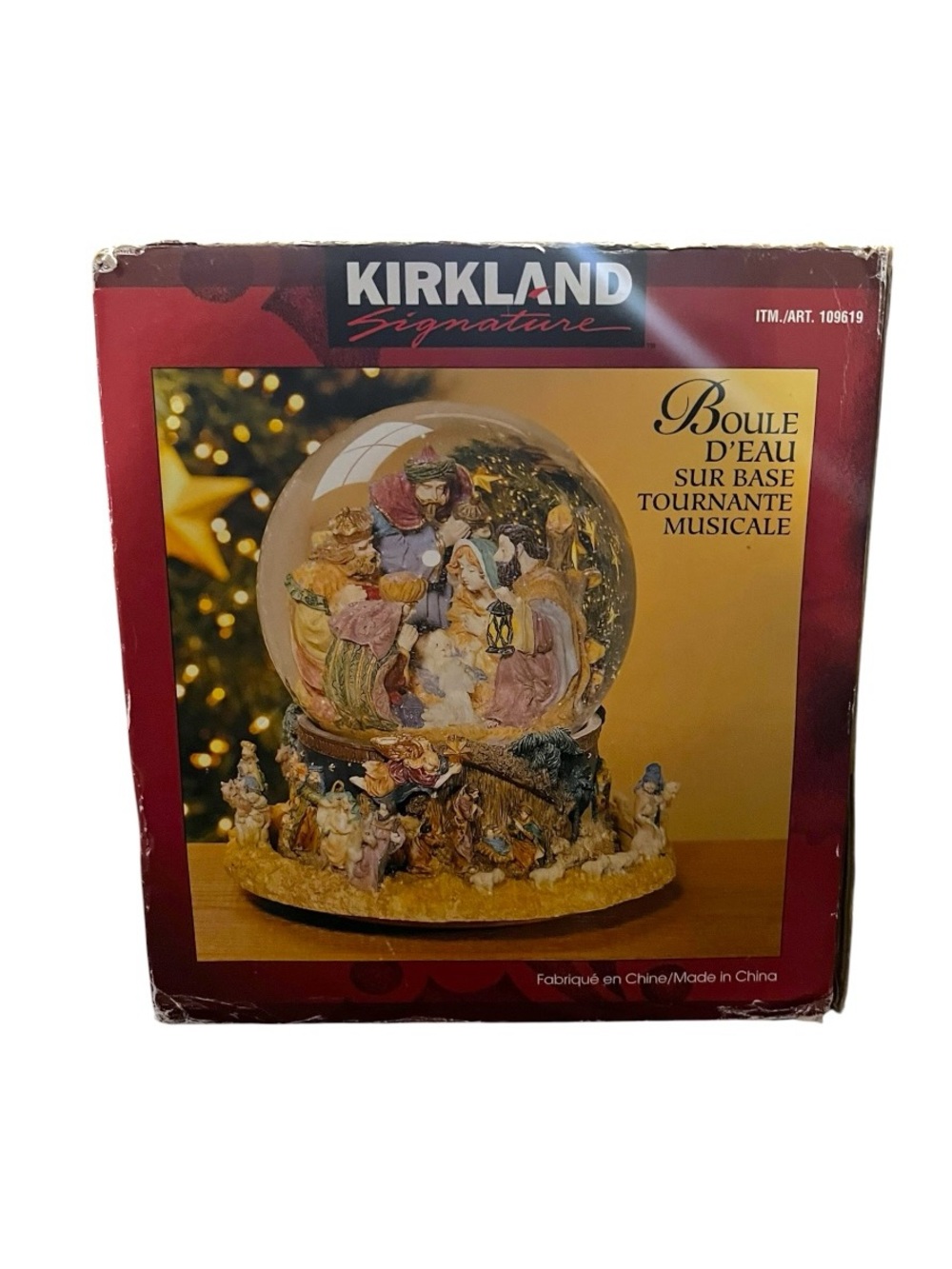 EUC Kirkland Nativity Musical Water Snow Globe Revolving Base O Holy Night Chris